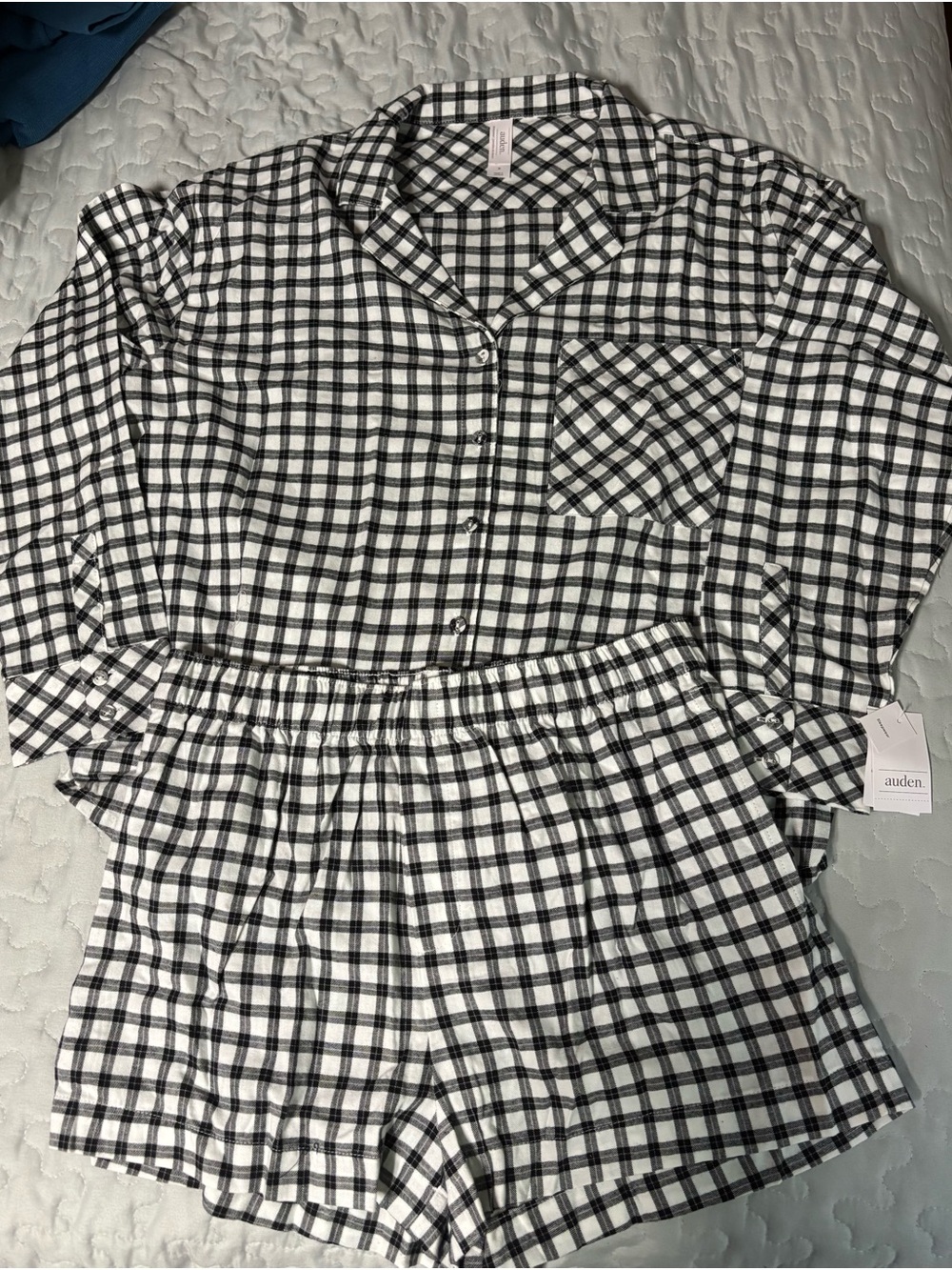 Auden Black and White Plaid Button-Front Pajama Set